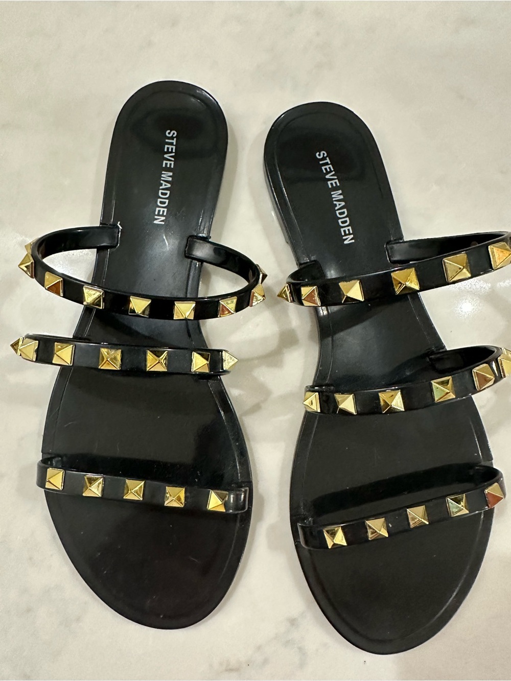 Steve Madden Black Studded Triple-Strap Jelly Sandals